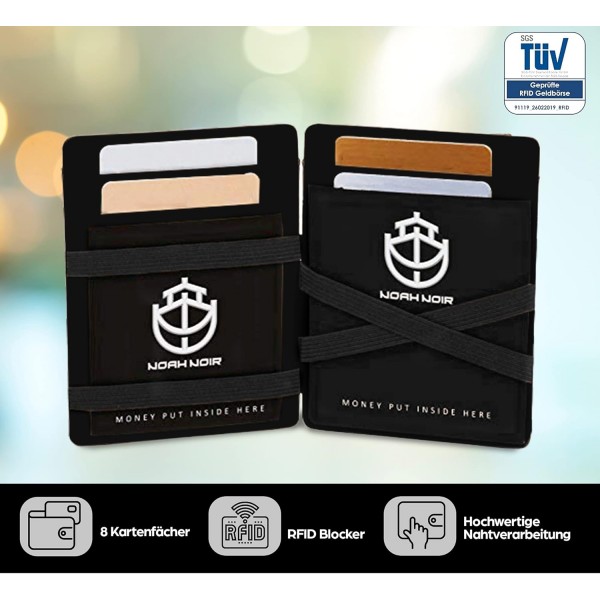 코인 포켓이 있는 Noah Noir Magic Wallet - TÜV 승인 RFID 보호(8개 카드 슬롯) Magic Wallet with Gift Box Carbon(카멜레온)