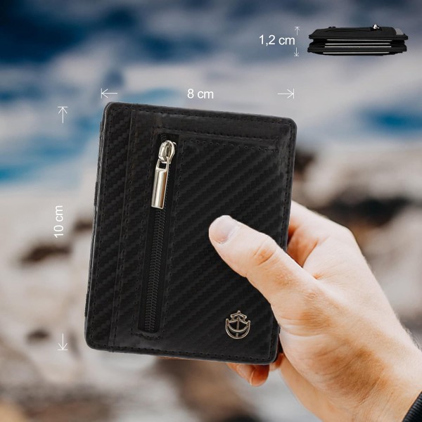 코인 포켓이 있는 Noah Noir Magic Wallet - TÜV 승인 RFID 보호(8개 카드 슬롯) Magic Wallet with Gift Box Carbon(카멜레온)