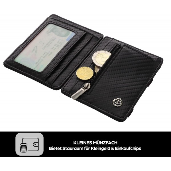 코인 포켓이 있는 Noah Noir Magic Wallet - TÜV 승인 RFID 보호(8개 카드 슬롯) Magic Wallet with Gift Box Carbon(카멜레온)