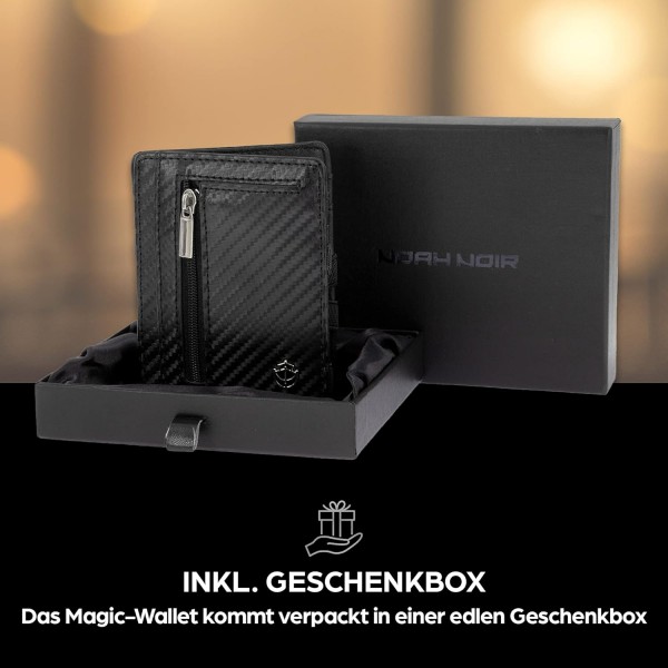 코인 포켓이 있는 Noah Noir Magic Wallet - TÜV 승인 RFID 보호(8개 카드 슬롯) Magic Wallet with Gift Box Carbon(카멜레온)
