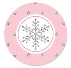 행복의 큰 점 핑크 겨울 원더랜드 - 휴일 눈송이 생일 파티 또는 베이비 샤워 원형 스티커 라벨 - 24개수