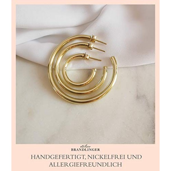 Brandlinger ® 귀걸이 실버 925 골드 도금. 금색과 은색 후프 귀걸이입니다. 다양한 크기의 스테이트먼트 이어링, 속이 비어 있어 착용하기 매우 편리함
