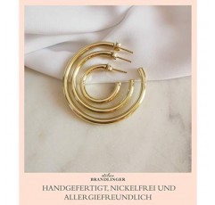 Brandlinger ® 귀걸이 실버 925 골드 도금. 금색과 은색 후프 귀걸이입니다. 다양한 크기의 스테이트먼트 이어링, 속이 비어 있어 착용하기 매우 편리함