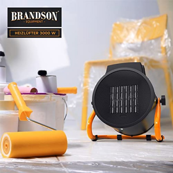 Brandson - 팬 히터 3000W - 세라믹 히터 - 과열 보호 기능이 있는 터보 전기 히터 - 매우 강력함 - 2개의 열 설정 - 건설 현장용 홈 워크샵 평면 차고 히터 - 오렌지