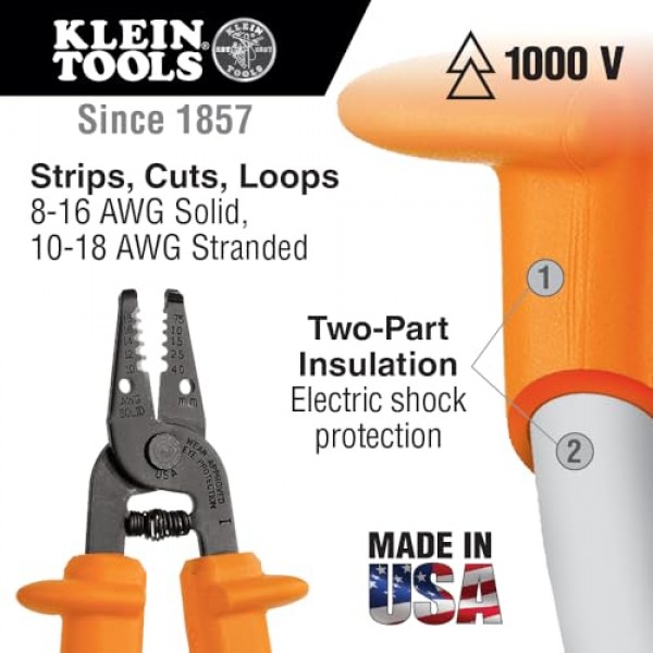 Klein Tools 11045-INS 절연 와이어 스트리퍼 및 커터, 미국산