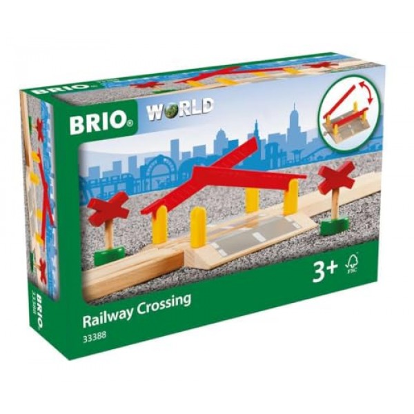 BRIO World 33388 - 철도 건널목 - 3세 이상 어린이를 위한 4피스 나무 장난감 기차 액세서리