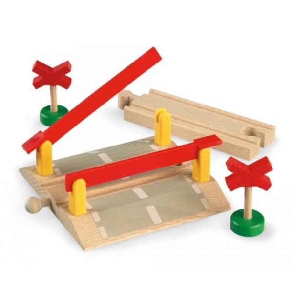 BRIO World 33388 - 철도 건널목 - 3세 이상 어린이를 위한 4피스 나무 장난감 기차 액세서리