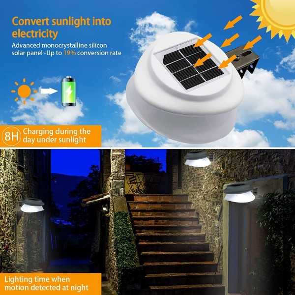 Solar Fence Gutter Lights, Garden Outdoor 9 LED 방수 Solar Powered Lights, Security Lamp for Outdoor Garden Fence Wall Lobby Pathway 아버지의 날 선물((화이트 4p))