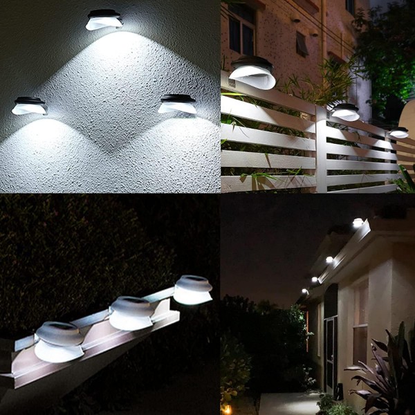Solar Fence Gutter Lights, Garden Outdoor 9 LED 방수 Solar Powered Lights, Security Lamp for Outdoor Garden Fence Wall Lobby Pathway 아버지의 날 선물((화이트 4p))