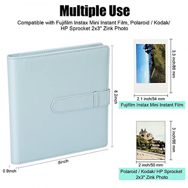 Fujifilm Instax Mini 카메라용 256 포켓 사진 앨범, 폴라로이드용 사진 앨범, 가죽 커버, Instax Mini 12 11 9 40 90 8 7 Evo LiPlay 즉석 카메라, 2x3 사진 앨범(파란색)
