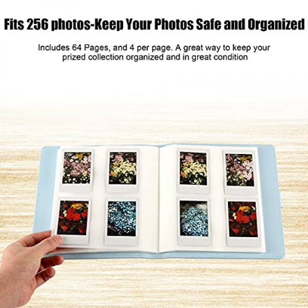 Fujifilm Instax Mini 카메라용 256 포켓 사진 앨범, 폴라로이드용 사진 앨범, 가죽 커버, Instax Mini 12 11 9 40 90 8 7 Evo LiPlay 즉석 카메라, 2x3 사진 앨범(파란색)