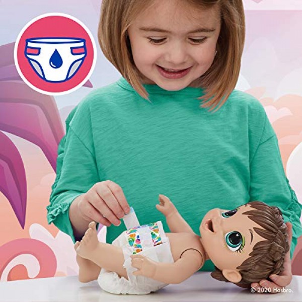 Baby Alive Dino Cuties 인형, 스테고사우루스, 인형 액세서리, 음료수, 젖병, 3세 이상 어린이용 스테고사우루스 공룡 장난감, 갈색 머리