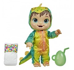 Baby Alive Dino Cuties 인형, 스테고사우루스, 인형 액세서리, 음료수, 젖병, 3세 이상 어린이용 스테고사우루스 공룡 장난감, 갈색 머리
