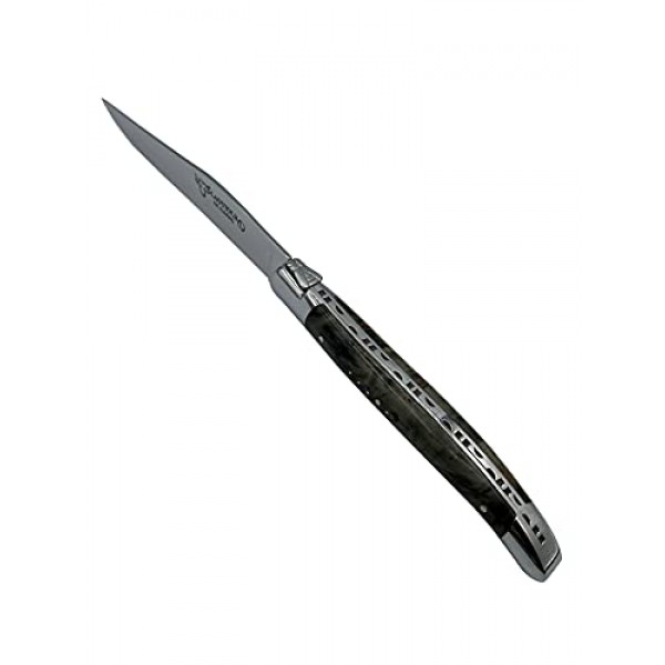 Laguiole en Aubrac 럭셔리 완전 단조 풀 탱 스테인레스 스틸 스테이크 나이프 6피스 세트, 안정화된 검은색 포플러 벌 손잡이, 스테인레스 스틸 광택 볼스터 포함