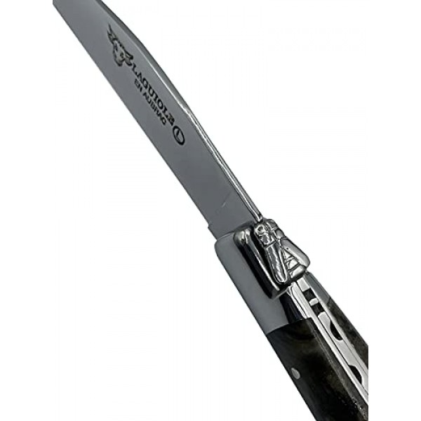 Laguiole en Aubrac 럭셔리 완전 단조 풀 탱 스테인레스 스틸 스테이크 나이프 6피스 세트, 안정화된 검은색 포플러 벌 손잡이, 스테인레스 스틸 광택 볼스터 포함