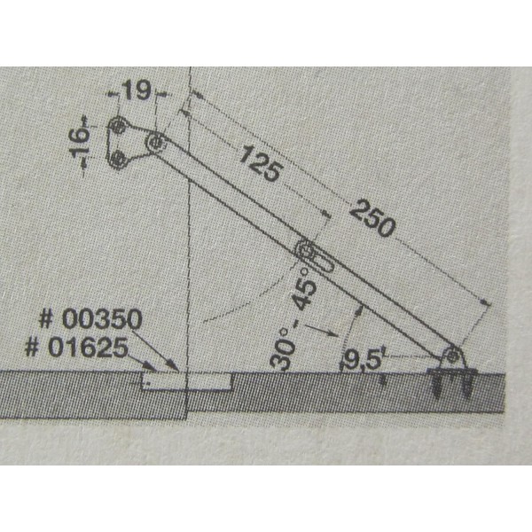 Hettich 플랩 스테이, 플랩 경첩, 순금속 니켈 도금, 250mm, 2개, 품목 번호 00394