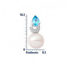 미오레 여성용 9ct 화이트 골드 블루 토파즈, 다이아몬드 및 담수진주 펜던트 45cm 체인 MG9165N
