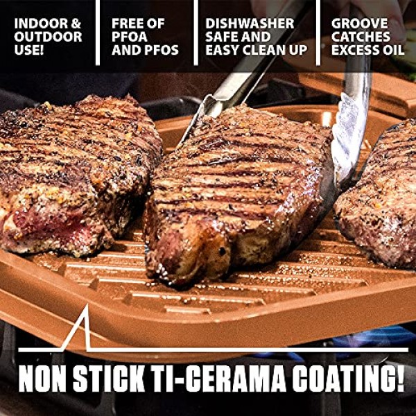 Gotham Steel XL Nonstick 2 in 1 철판 팬 및 쿡탑 및 실외용 그릴 팬, 가스 그릴용 양면 구리 철판 + 울트라 붙지 않는 무독성 오븐 안전 기능이 있는 스토브 탑 그릴 팬