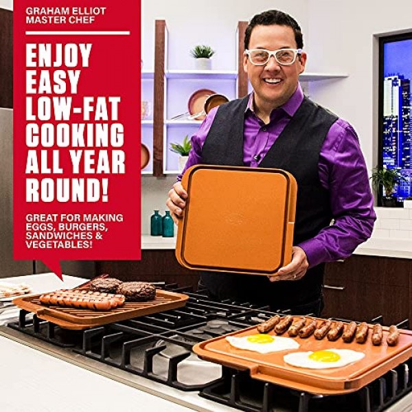 Gotham Steel XL Nonstick 2 in 1 철판 팬 및 쿡탑 및 실외용 그릴 팬, 가스 그릴용 양면 구리 철판 + 울트라 붙지 않는 무독성 오븐 안전 기능이 있는 스토브 탑 그릴 팬