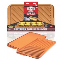 Gotham Steel XL Nonstick 2 in 1 철판 팬 및 쿡탑 및 실외용 그릴 팬, 가스 그릴용 양면 구리 철판 + 울트라 붙지 않는 무독성 오븐 안전 기능이 있는 스토브 탑 그릴 팬
