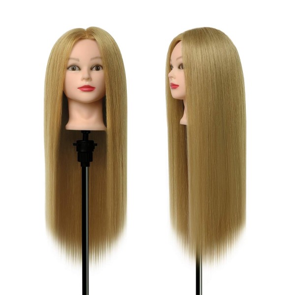 Hairdressing Head, DanseeMeibr Soft 50% 합성 헤어 미용 헤드 26-28 인치 전문 교육 헤드 미용 헤드 교육 헤드 홀더 + DIY 헤어 헤어스타일 세트(금발)
