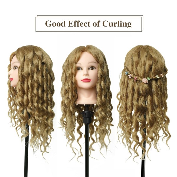 Hairdressing Head, DanseeMeibr Soft 50% 합성 헤어 미용 헤드 26-28 인치 전문 교육 헤드 미용 헤드 교육 헤드 홀더 + DIY 헤어 헤어스타일 세트(금발)
