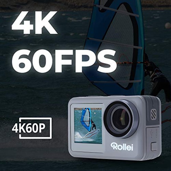 Rollei Actioncam - 4k 비디오 해상도를 지원하는 WiFi 액션 캠, 다양한 액세서리가 포함된 방수 액션 캠코더, 실버