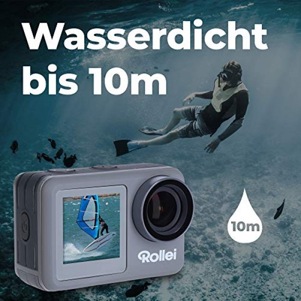 Rollei Actioncam - 4k 비디오 해상도를 지원하는 WiFi 액션 캠, 다양한 액세서리가 포함된 방수 액션 캠코더, 실버