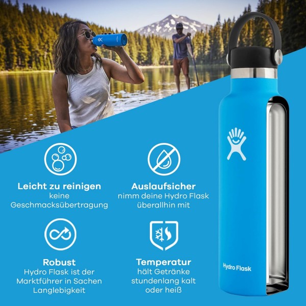 HYDRO FLASK - 물병 621ml(21oz) - 절연 스테인리스 스틸 물병 - 누출 방지 플렉스 캡 뚜껑이 있는 스포츠 물병 - 보온병 식기세척기 안전 - 표준 개방 - 파인애플 파인애플 621ml