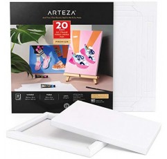 ARTEZA 혼합 미디어 종이 접이식 캔버스 패드, 8x11인치, 20매, DIY 프레임, 중량 멀티미디어 용지, 228lb, 370GSM, 무산소, 회화 및 혼합 미디어 아트용 미술 용품