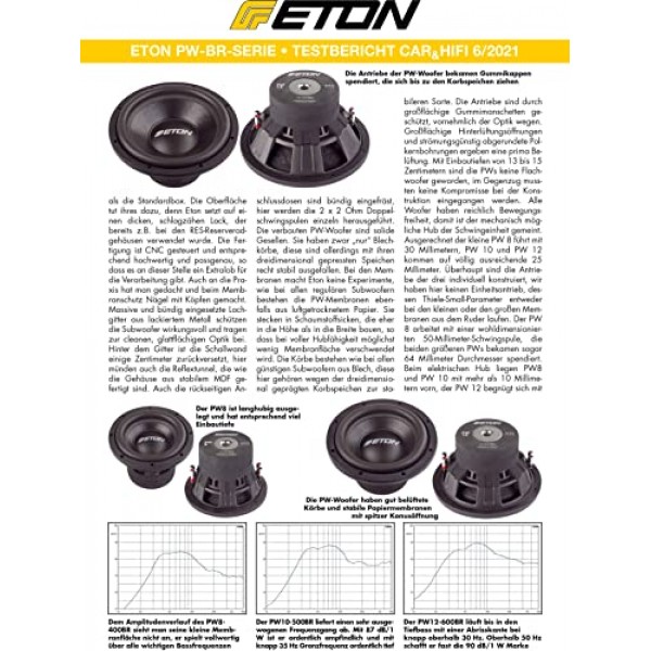 ETON PW 10-500 BR: 강력한 25cm/10인치 서브우퍼, 차량용 베이스 박스, 롱 스트로크 우퍼가 포함된 해머 도장 베이스 반사 하우징, 더블 보이스 코일, 2 x 2옴, 1000W