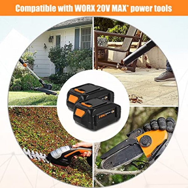 BatPower 2 팩 WA3578 20V 6.5Ah Worx 20V 배터리용 확장 용량 리튬 이온 배터리 6.0Ah 5.0Ah 4.0Ah 3.0Ah 2.0Ah WG630 WG322 WG543 WG163 WA3578 20V 배터리