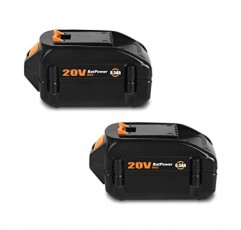 BatPower 2 팩 WA3578 20V 6.5Ah Worx 20V 배터리용 확장 용량 리튬 이온 배터리 6.0Ah 5.0Ah 4.0Ah 3.0Ah 2.0Ah WG630 WG322 WG543 WG163 WA3578 20V 배터리