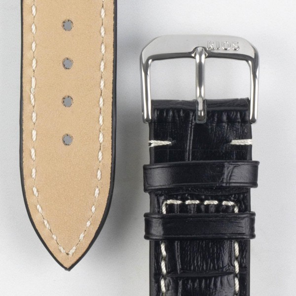 Rios 1931 NEW ORLEANS 앨리게이터 엠보싱 가죽 시계 스트랩 블랙 22mm 로즈 골드 버클