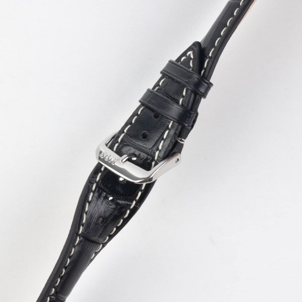 Rios 1931 NEW ORLEANS 앨리게이터 엠보싱 가죽 시계 스트랩 블랙 22mm 로즈 골드 버클