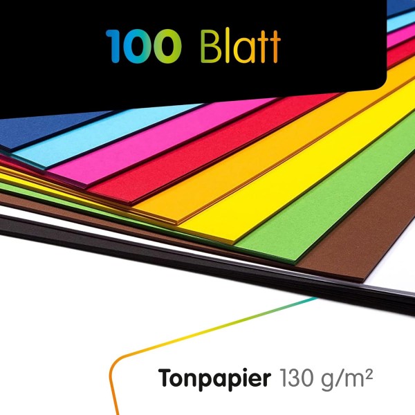 완벽한 ideaz • 100 Blatt Tone Paper DIN-A4, 10색, 130g/m2, MADE IN GERMANY Bunt DIN-A4