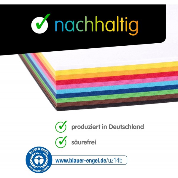 완벽한 ideaz • 100 Blatt Tone Paper DIN-A4, 10색, 130g/m2, MADE IN GERMANY Bunt DIN-A4