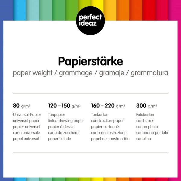 완벽한 ideaz • 100 Blatt Tone Paper DIN-A4, 10색, 130g/m2, MADE IN GERMANY Bunt DIN-A4