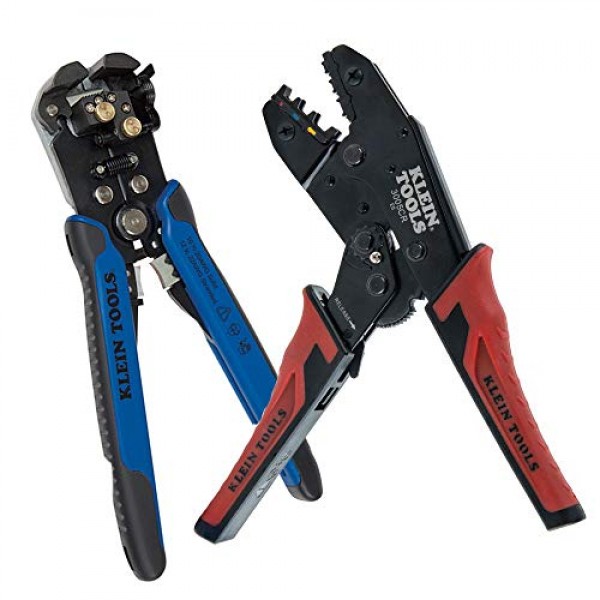 Klein Tools 80013 자동 와이어 스트리퍼 및 래칫 크림퍼가 포함된 배선 도구 키트, 뛰어난 전기 도구 키트, 2피스 및 11063W 와이어 커터/와이어 스트리퍼