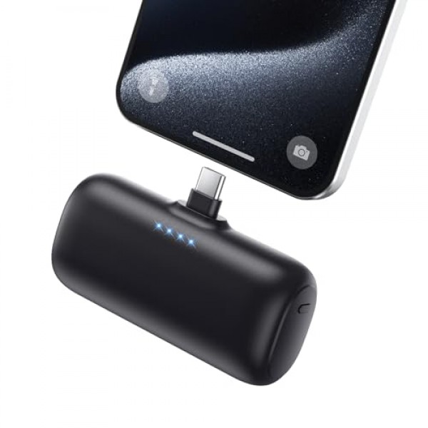 미니 휴대용 충전기 USB-C 전원 은행, 5200mAh 휴대용 전화 충전기, iPhone 15/15Plus/15Pro/15Pro Max와 호환되는 소형 플러그인 배터리 팩 Samsung S23/S22 Moto iPad Pro Android 전화 등