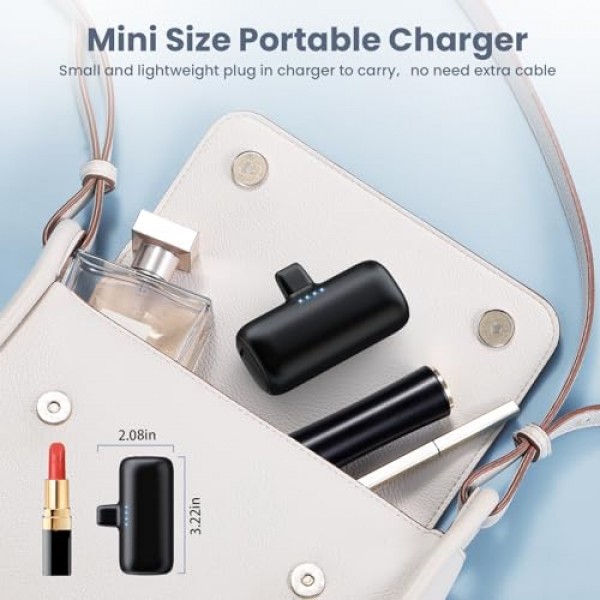 미니 휴대용 충전기 USB-C 전원 은행, 5200mAh 휴대용 전화 충전기, iPhone 15/15Plus/15Pro/15Pro Max와 호환되는 소형 플러그인 배터리 팩 Samsung S23/S22 Moto iPad Pro Android 전화 등