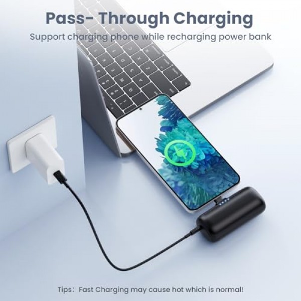 미니 휴대용 충전기 USB-C 전원 은행, 5200mAh 휴대용 전화 충전기, iPhone 15/15Plus/15Pro/15Pro Max와 호환되는 소형 플러그인 배터리 팩 Samsung S23/S22 Moto iPad Pro Android 전화 등