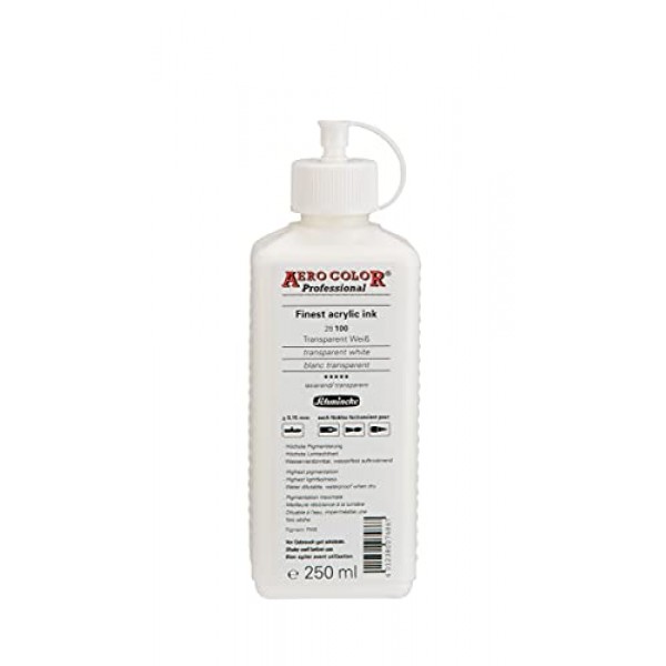 Schmincke - AERO COLOR Professional, 투명 흰색 250ml, 28100027, 고액체, 선명한 아크릴 색상, 에어브러시, 혼합 매체, 아크릴 잉크