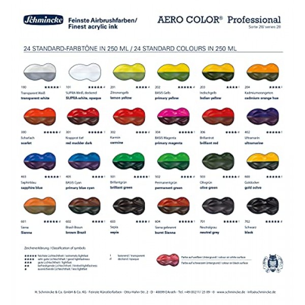 Schmincke - AERO COLOR Professional, 투명 흰색 250ml, 28100027, 고액체, 선명한 아크릴 색상, 에어브러시, 혼합 매체, 아크릴 잉크