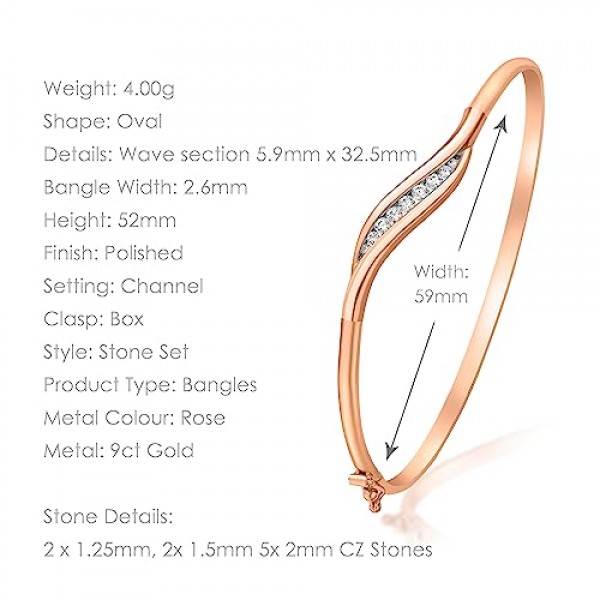 Carissima 골드 레이디스 - 뱅글 9ct Rose Waxe Design Flexible CZ Bangle 375 red gold zirconia transparent round cut - 5.37.1836