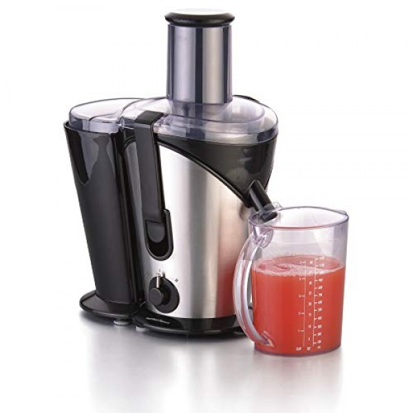 Hamilton Beach Juicer Machine, Centrifugal Extractor Big Mouth 전체 과일 및 야채를 위한 3인치 피드 슈트, 간편한 세척, 2단 속도, 800와트, BPA 무함유, 검정 및 은색(67750): 가정 및 주