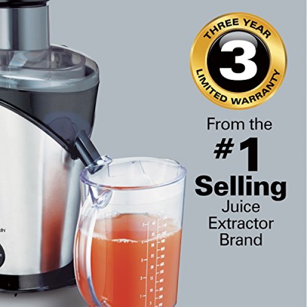 Hamilton Beach Juicer Machine, Centrifugal Extractor Big Mouth 전체 과일 및 야채를 위한 3인치 피드 슈트, 간편한 세척, 2단 속도, 800와트, BPA 무함유, 검정 및 은색(67750): 가정 및 주