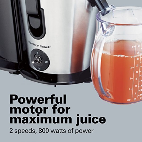 Hamilton Beach Juicer Machine, Centrifugal Extractor Big Mouth 전체 과일 및 야채를 위한 3인치 피드 슈트, 간편한 세척, 2단 속도, 800와트, BPA 무함유, 검정 및 은색(67750): 가정 및 주