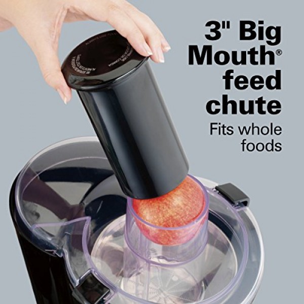 Hamilton Beach Juicer Machine, Centrifugal Extractor Big Mouth 전체 과일 및 야채를 위한 3인치 피드 슈트, 간편한 세척, 2단 속도, 800와트, BPA 무함유, 검정 및 은색(67750): 가정 및 주