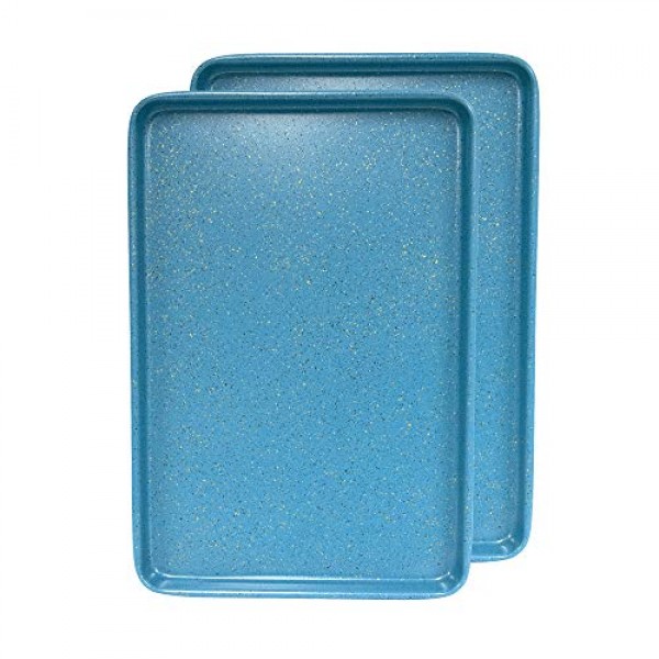 casaWare 2pc Ultimate Commercial Weight 15 x 10 x 1인치 쿠키 시트 세트(파란색 화강암): 가정 및 주방